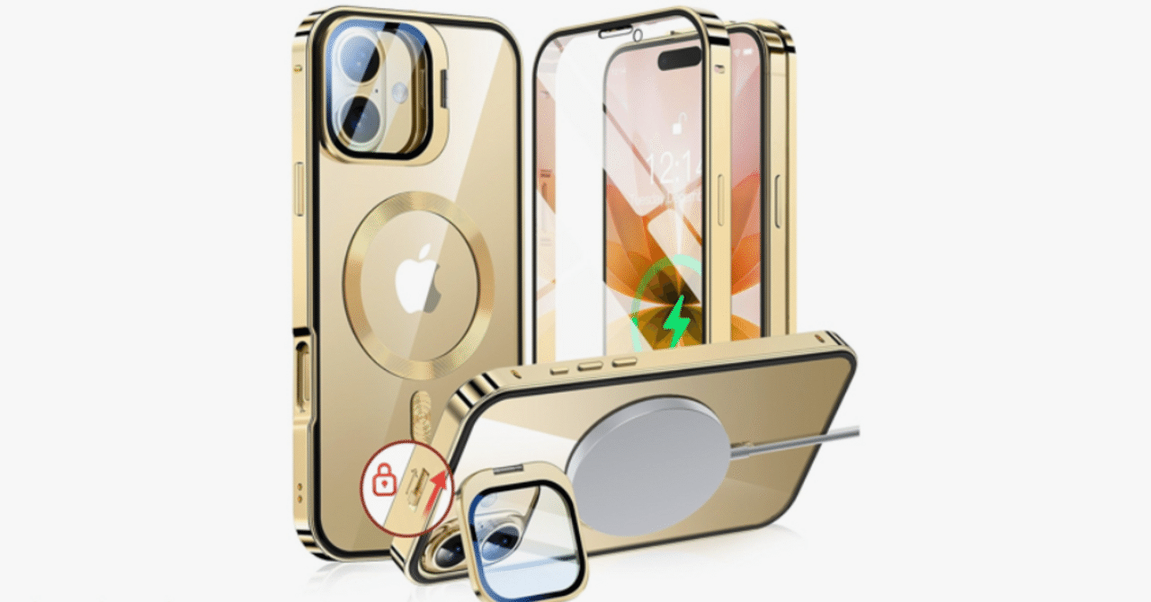 NIANGUO iPhone17 用 カバー（ゴールド）【カメラレンズ保護・スタンド