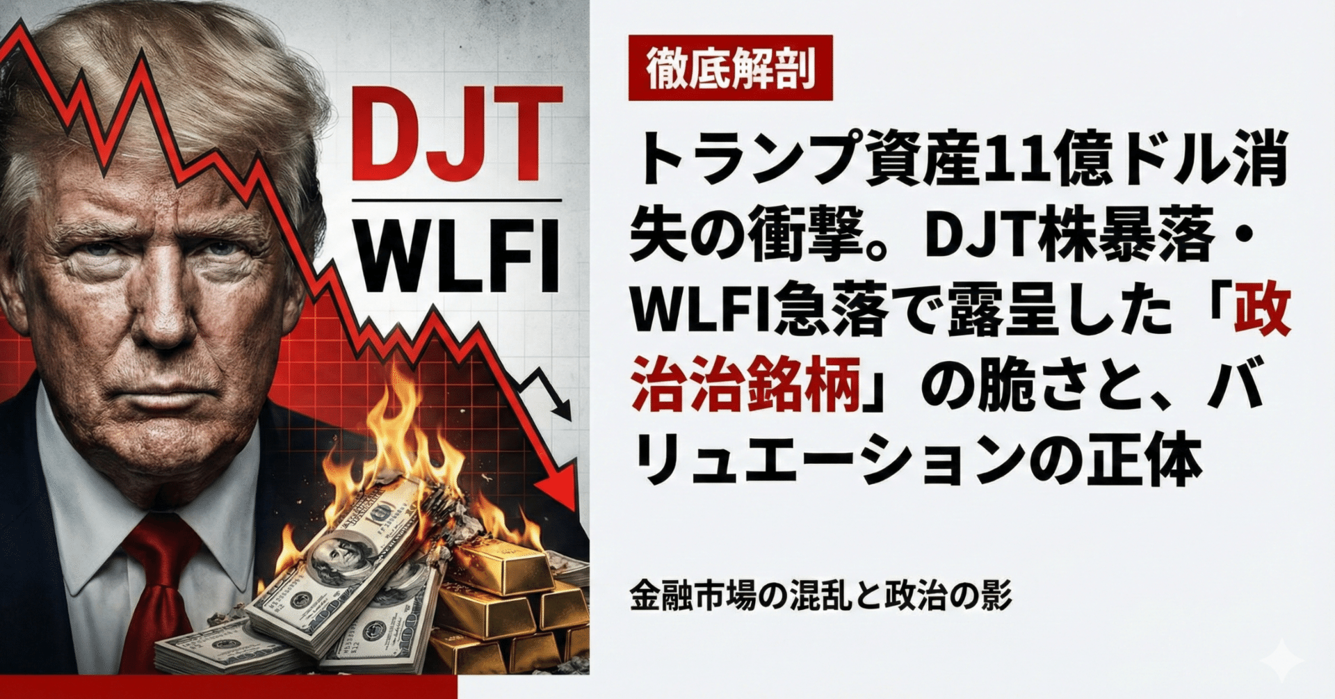 徹底解剖】トランプ資産11億ドル 消失の衝撃。DJT株暴落・WLFI急落で露呈した「政治銘柄」の脆さと、バリュエーションの正体｜日本個別株デューデリジェンスセンター