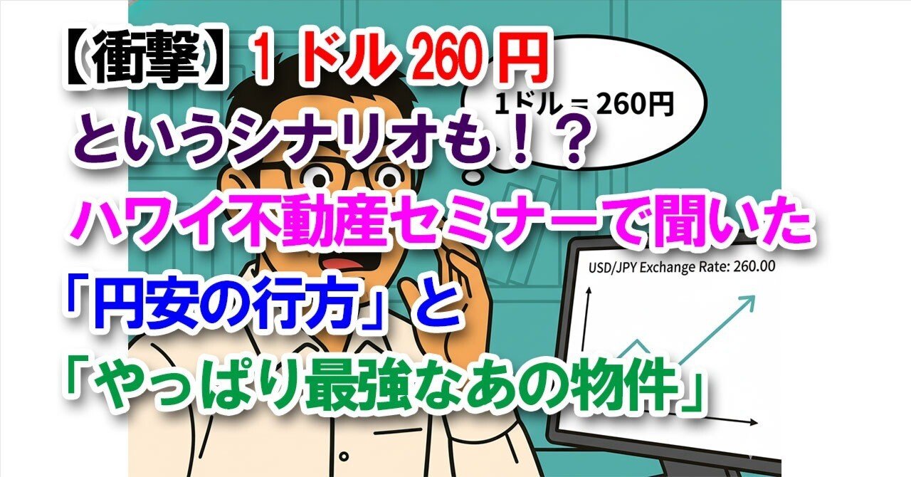 衝撃】1ドル260円というシナリオも！？ハワイ不動産セミナーで聞いた「円安の行方」と「やっぱり最強なあの物件」｜sasshi@宅建士