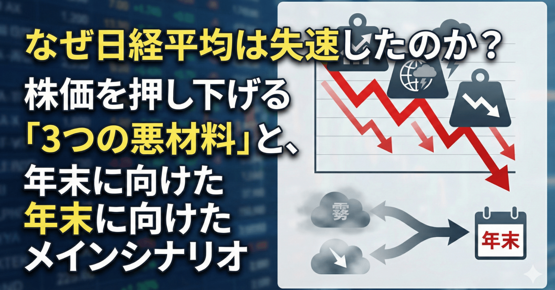 なぜ日経平均は失速したのか？株価を押し下げる「3つの悪材料」と、年末に向けたメインシナリオ｜日本個別株デューデリジェンスセンター