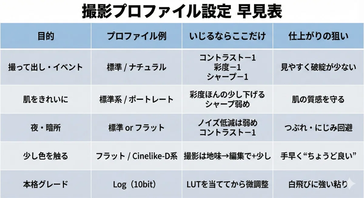 現場で迷わないピクチャープロファイル（PP）入門 目的別の選び方と“まずはこれだけ設定”｜gearlog_room｜映像カメラマン