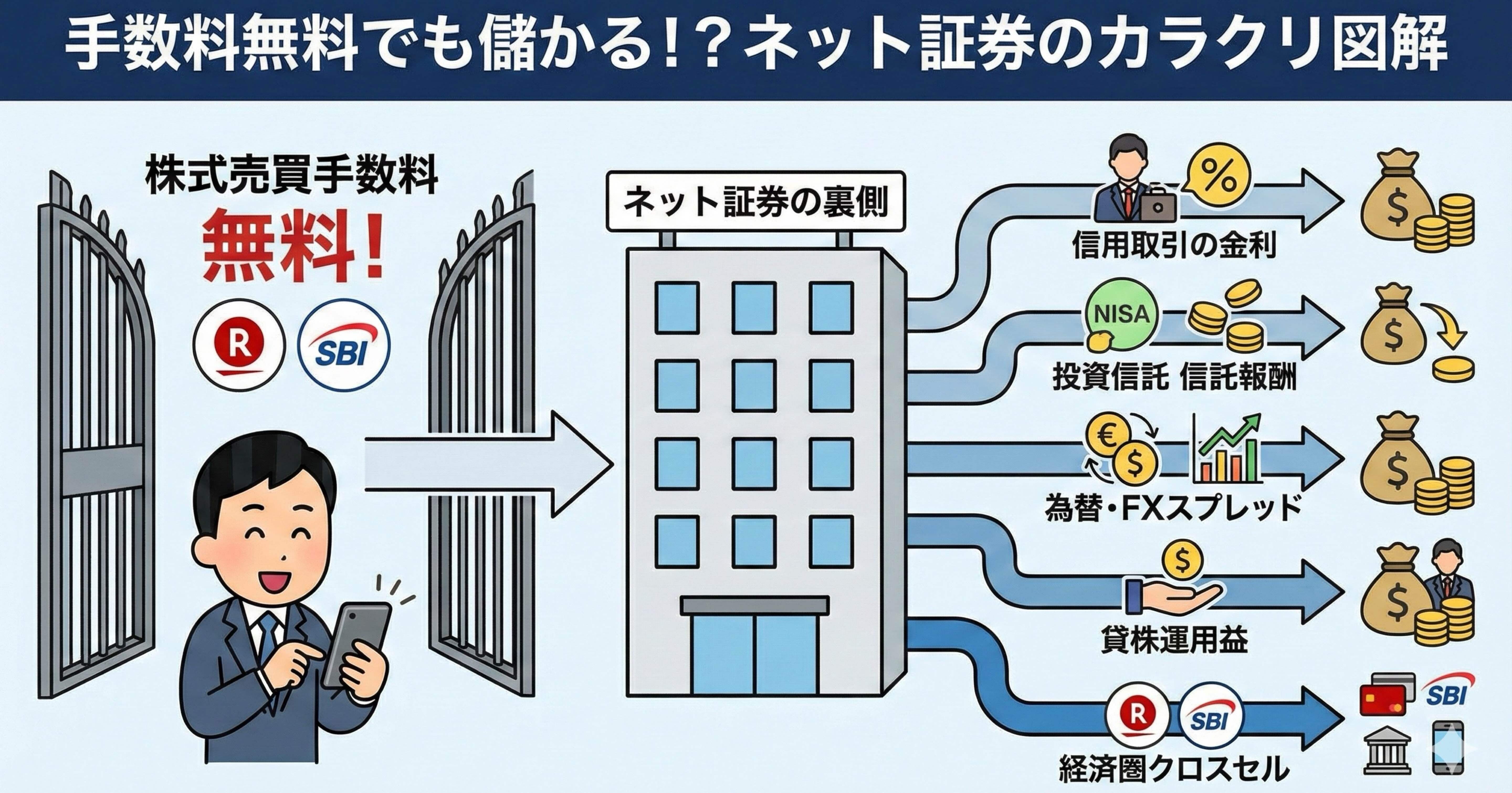 株式小噺】楽天証券やSBI証券、「手数料無料」でも儲ける裏技とは？｜初心者でも株式投資がわかるnote(by 投資好きサラリーマン)