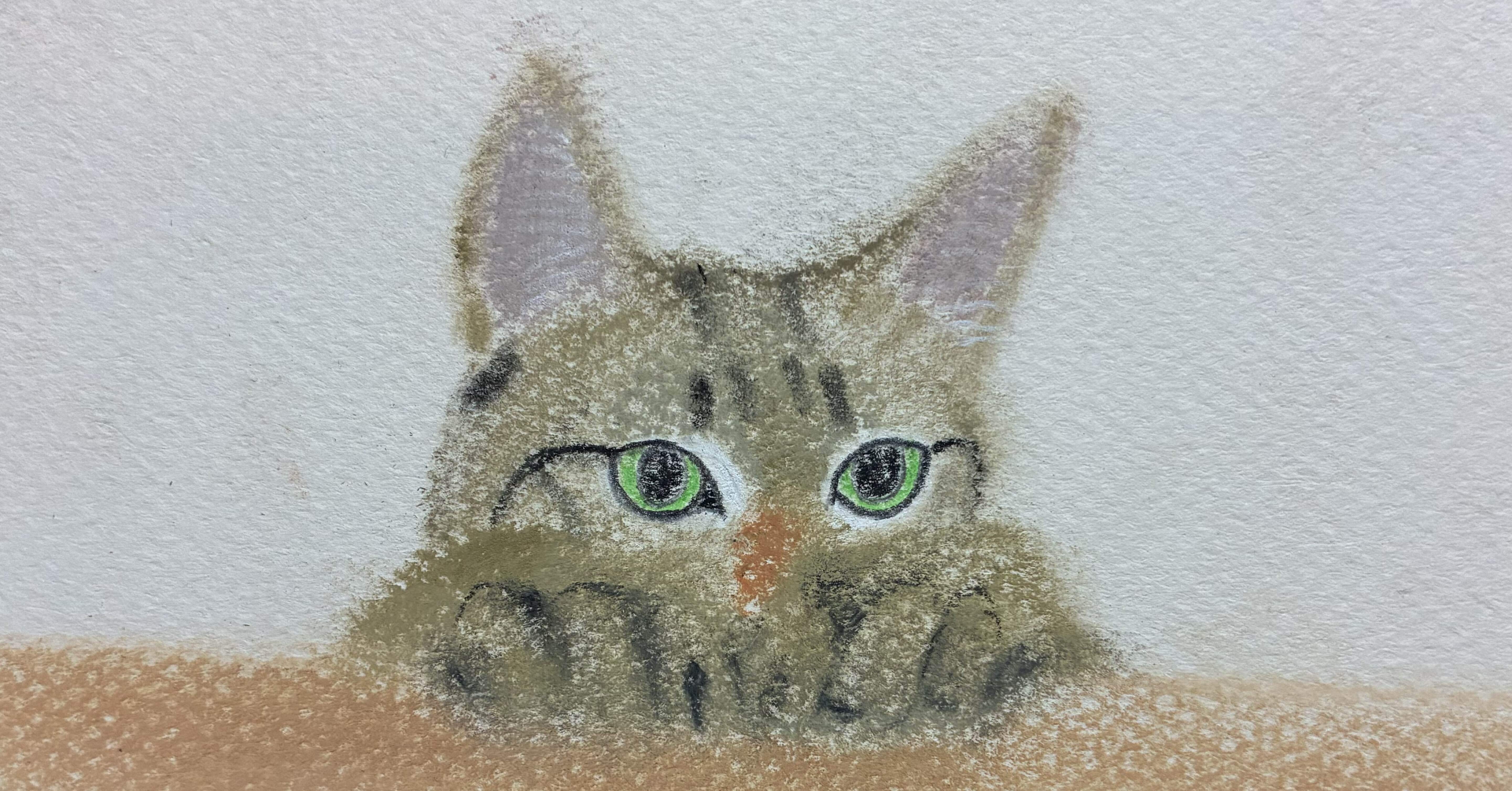 可愛い猫のパステル画（2）です。｜まる