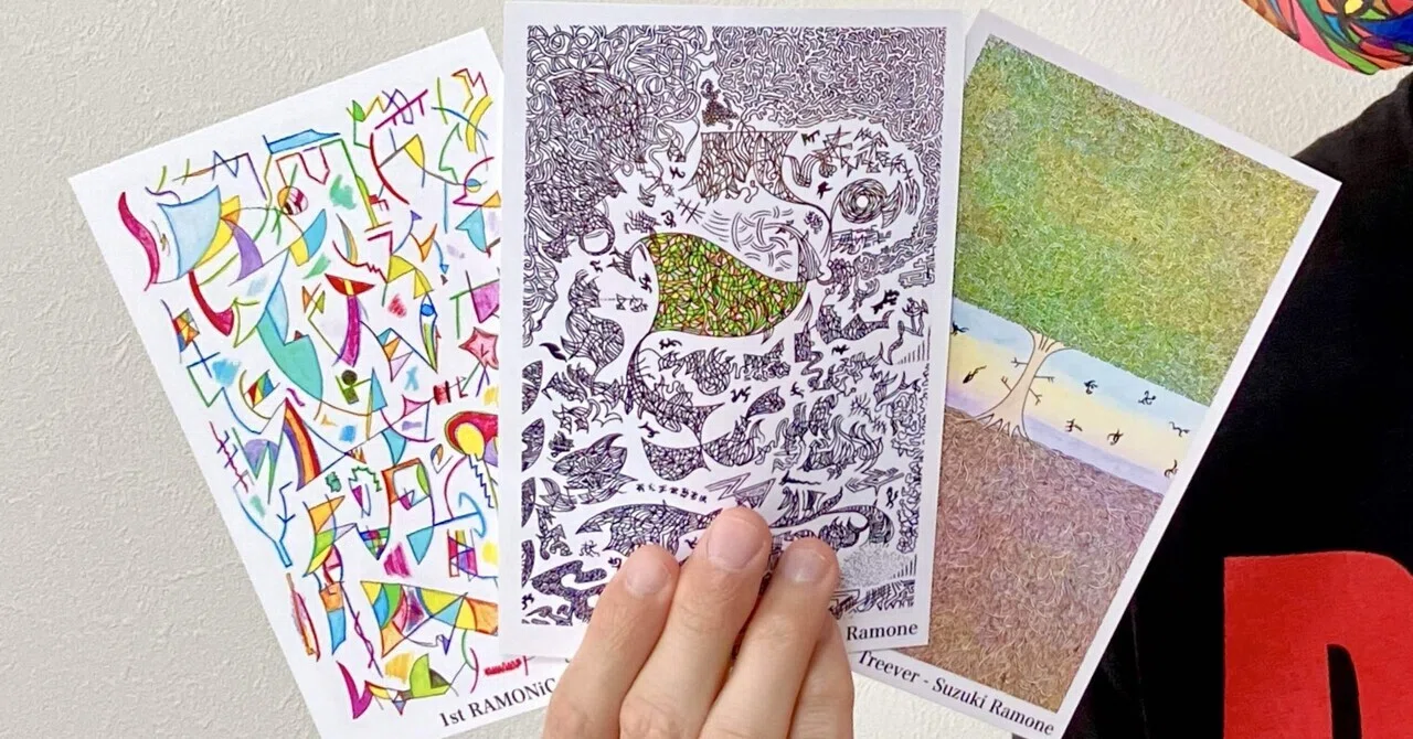 初グッズ！ポストカード作りました！｜鈴木羅文 お面をつけた抽象画家