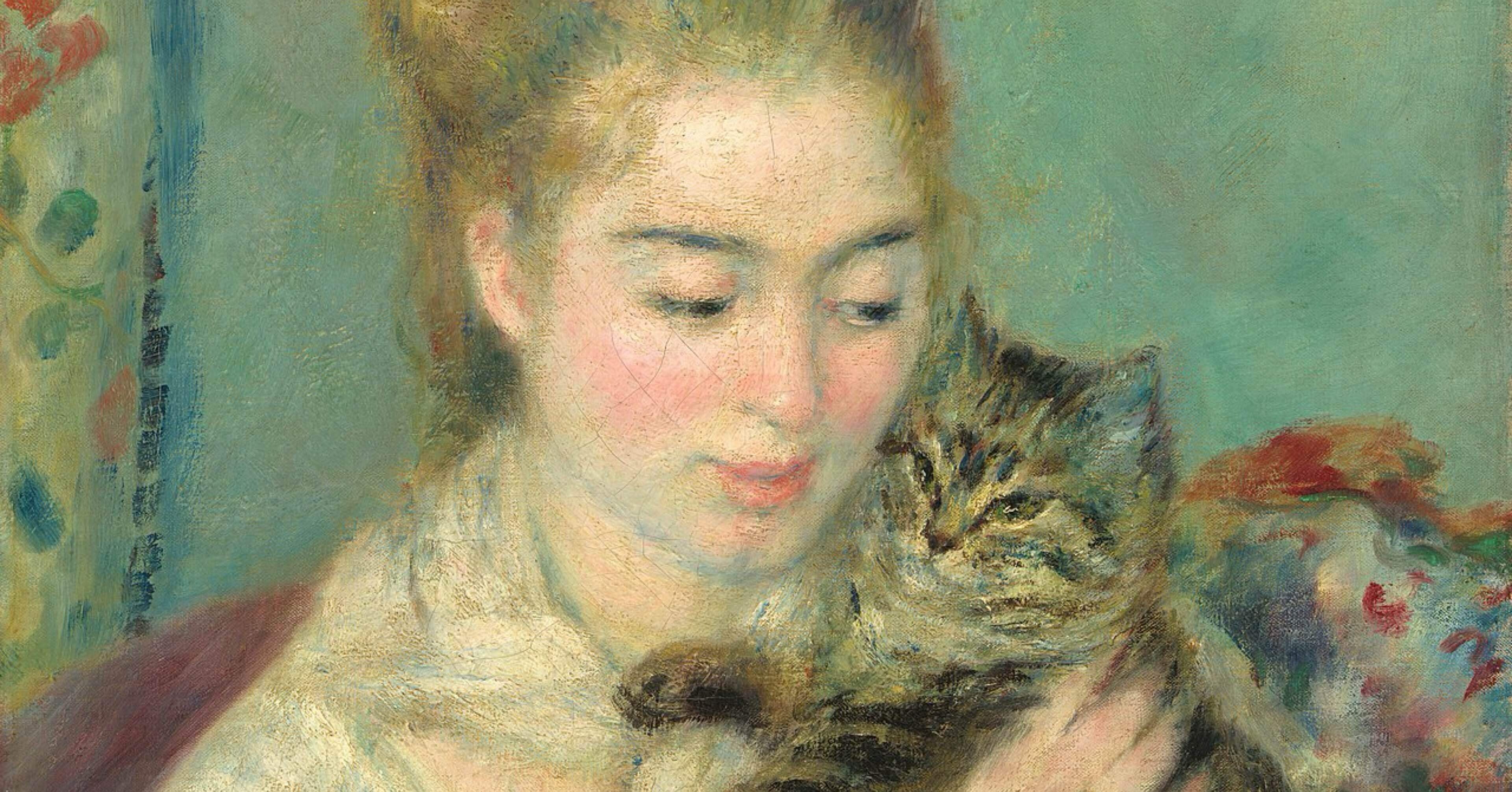 少女と猫の印象派油彩画　ルノワール 少女と猫の印象派油彩画 ルノワール 少女と猫の印象派油彩画