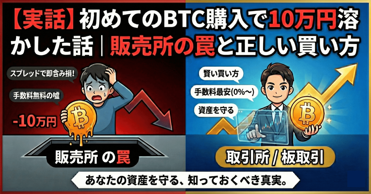 実話】初めてのBTC購入で10万円溶かした話｜販売所の罠と正しい買い方｜風威