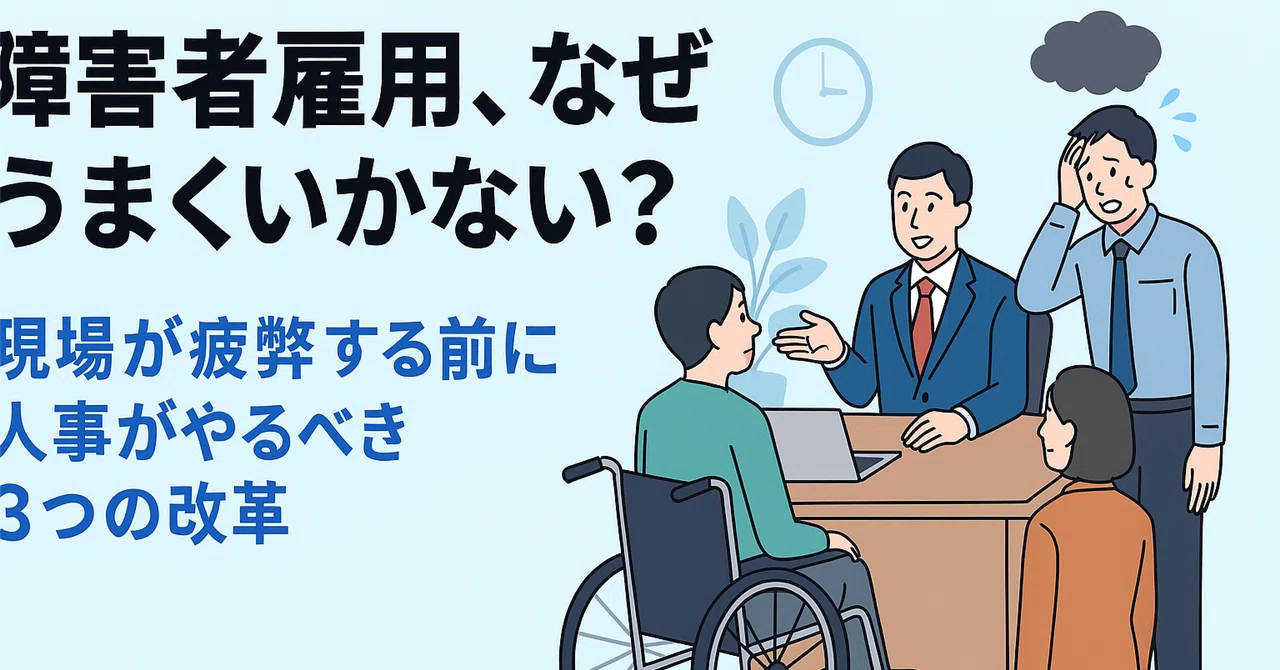 障害者雇用、なぜ“うまくいかない”のか?──現場が疲弊する前に人事がやるべき3つの改革|若林 忠旨(特定社会保険労務士・障害者雇用戦略アドバイザー
