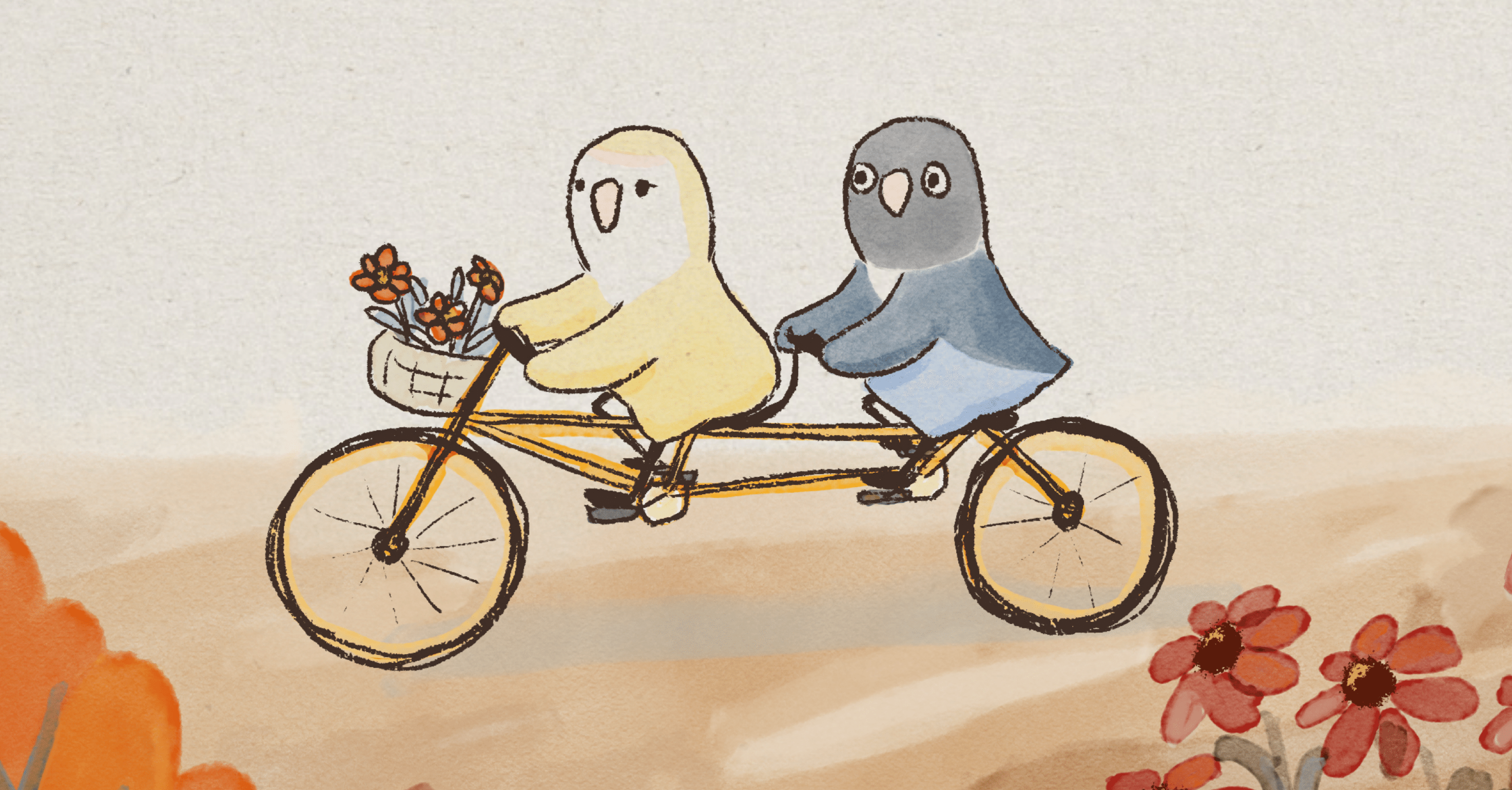 花と自転車のはり絵 ばいしこー｜PitchPotch（ぴちぽち）