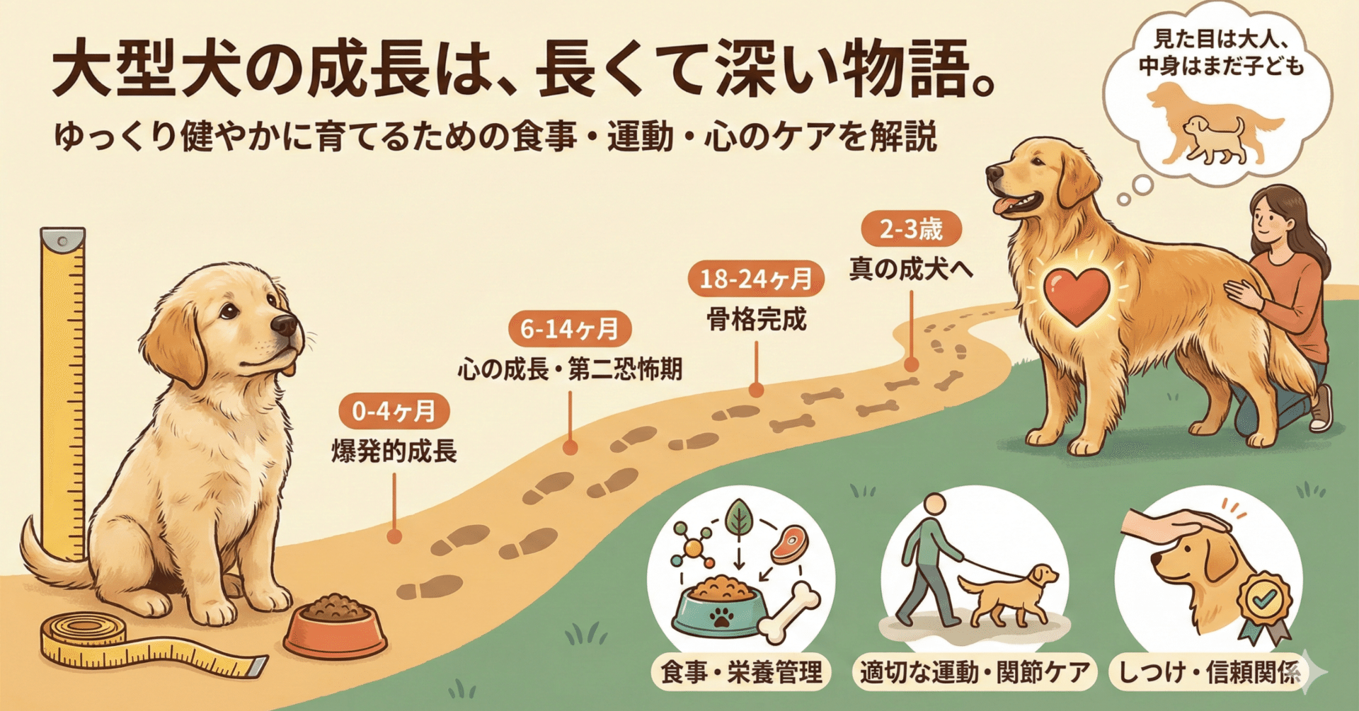 大型犬の成長完全ガイド：骨・食事・運動・心を整える育て方｜masa, image size:1920x1005