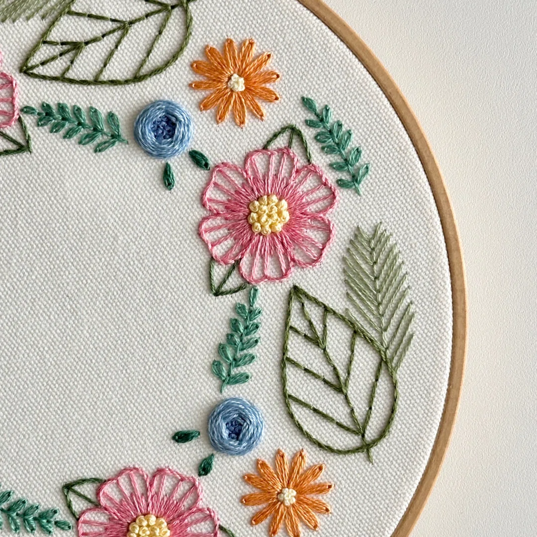PDF図案【ボタニカルリース‐colorful‐】｜はなこまち/刺繍作家