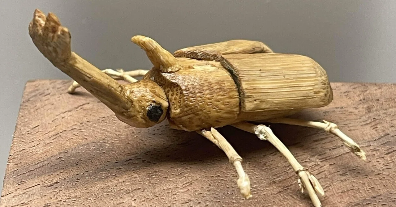 新たな竹の工芸品、カブトムシのヤジロベを試作した話 後翅を追加し