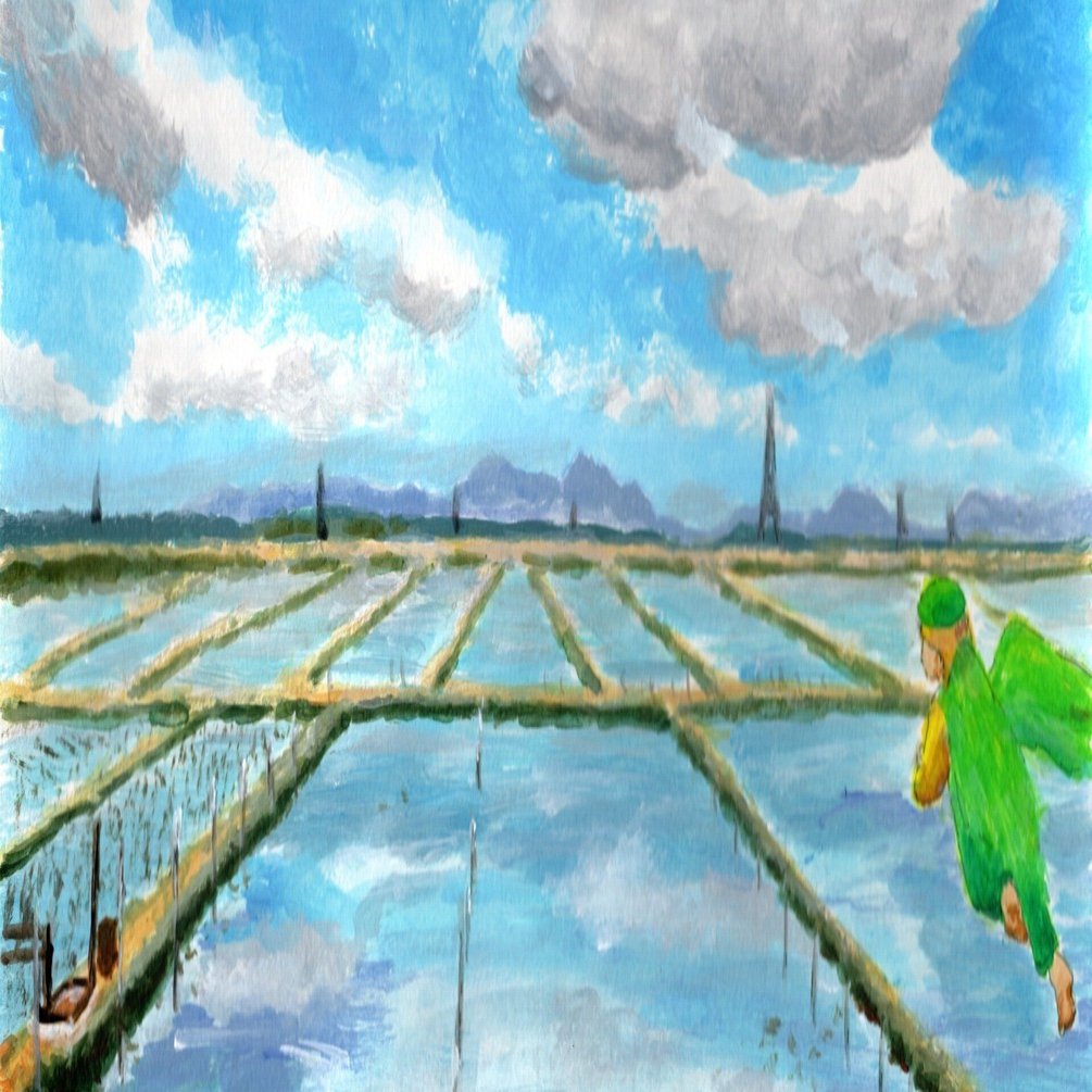 カレンダー用の絵(10)4月の田んぼ｜碧緑（あおみどり）