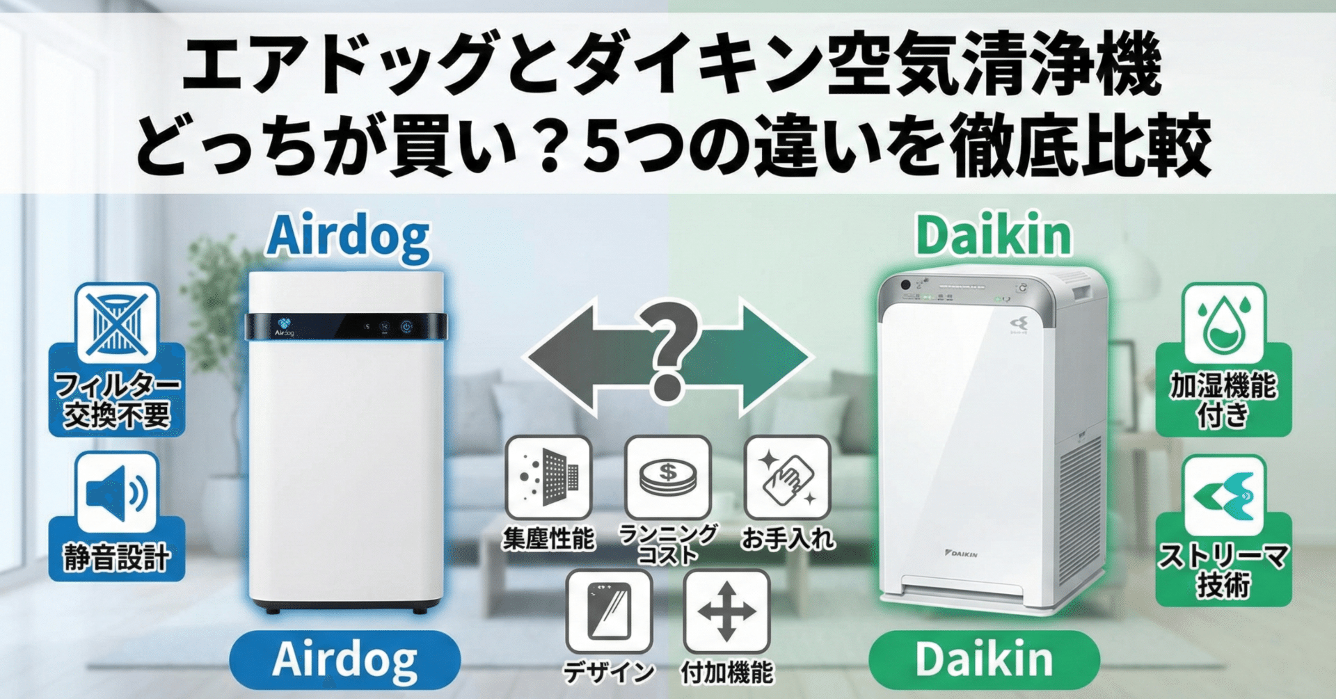 エアドッグとダイキン空気清浄機どっちが買い？5つの違いを徹底比較