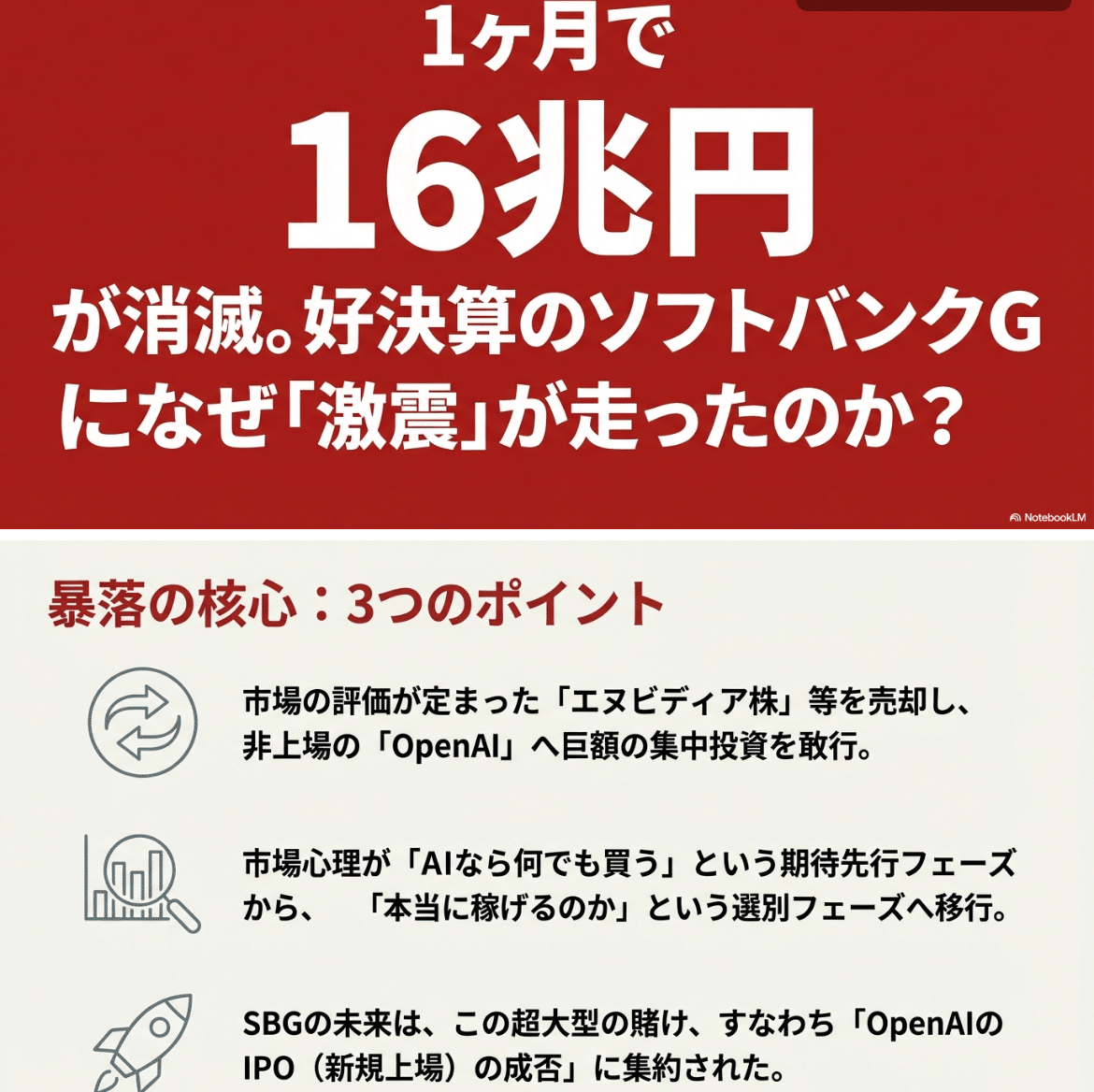 好決算でも株価4割減のなぜ？SBG「エヌビディアを売ってOpenAIを買う」超大型賭けの正体｜hirouo