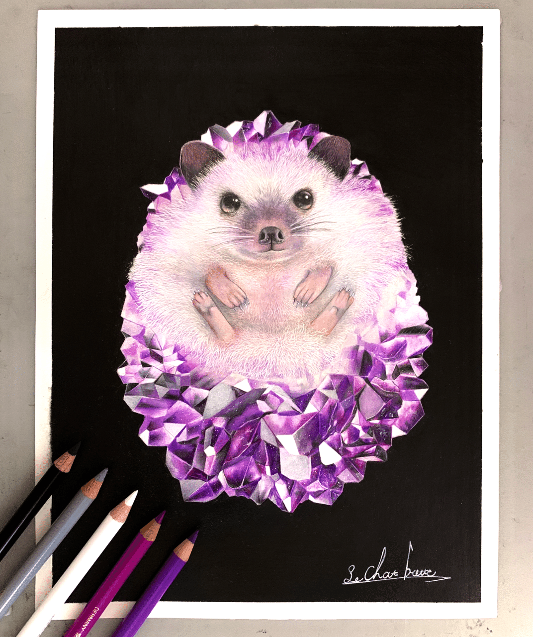 色鉛筆画 アメジスト(原画) 色鉛筆で描きました！ 「ユキヒョウ×アメシスト」 こちらの作品