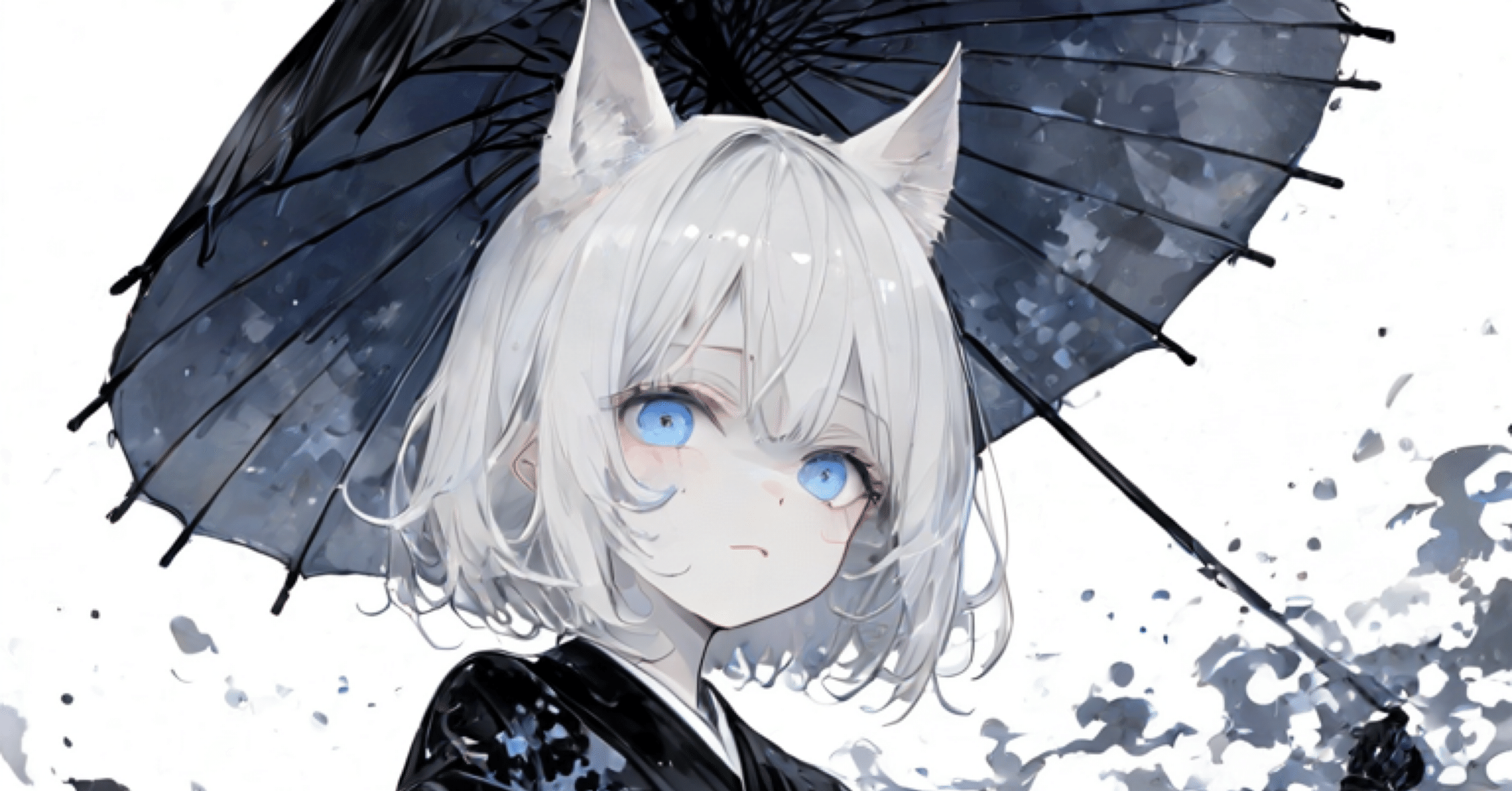 僕の水墨画】墨夜に咲く蒼瞳｜Blue in Ink｜零ぴちゅ。