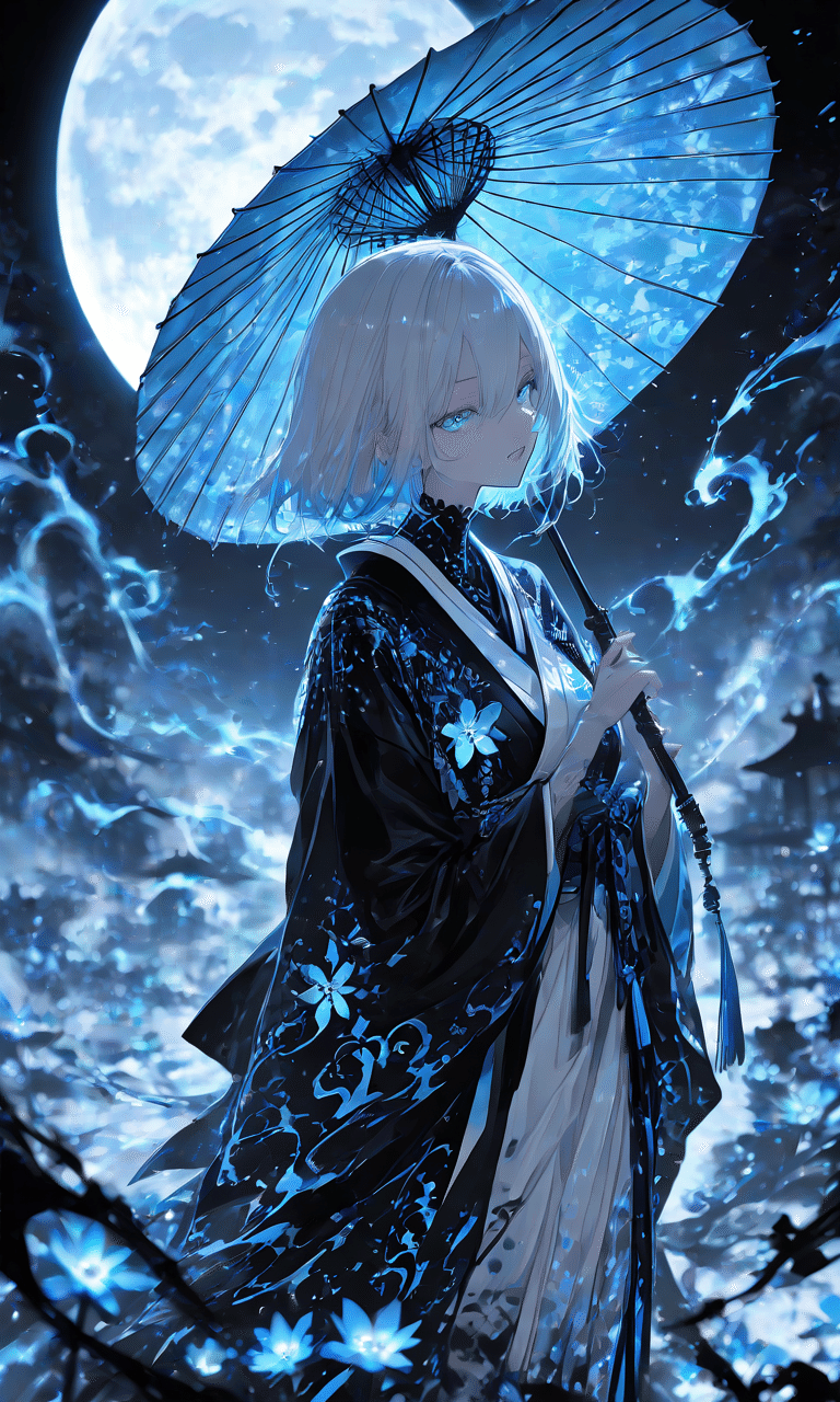 僕の水墨画】墨夜に咲く蒼瞳｜Blue in Ink｜零ぴちゅ。