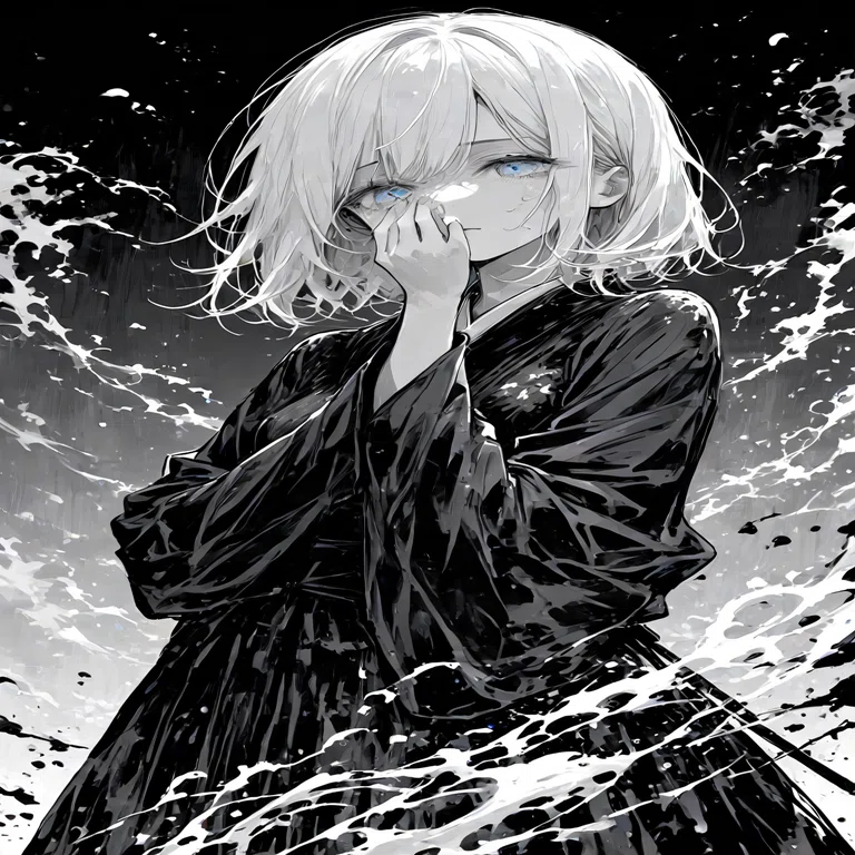 僕の水墨画】墨夜に咲く蒼瞳｜Blue in Ink｜零ぴちゅ。