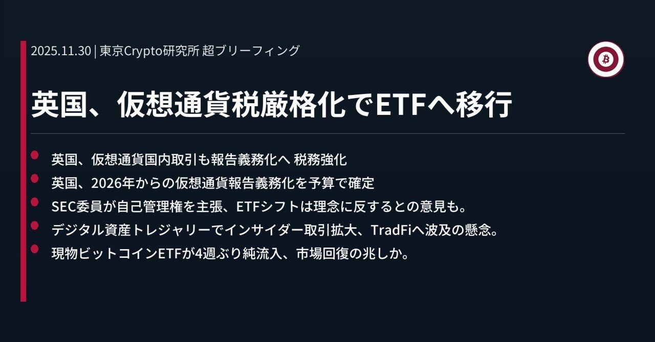 英国、仮想通貨税厳格化でETFへ移行｜東京Crypto研究所