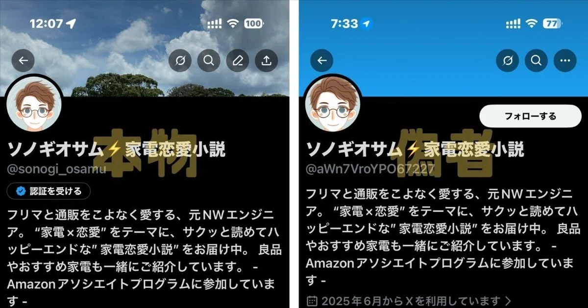 体験談】Xで“なりすまし被害”に遭いました｜偽アカウントの見分け方