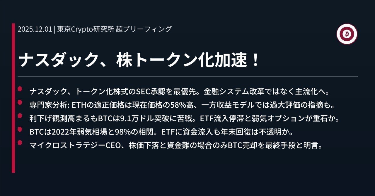 ナスダック、株トークン化加速！｜東京Crypto研究所
