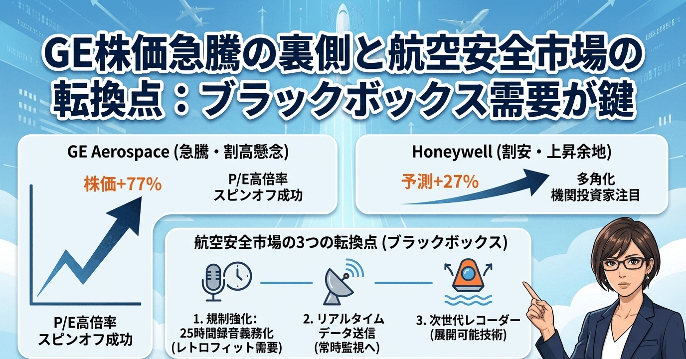 GE株価77%急騰の裏側、ブラックボックス需要が映す航空安全市場の転換点｜結城はるみ🇸🇬日本株・米国株・クリプト×AI