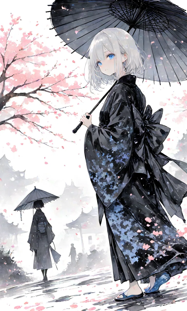 僕の水墨画】墨夜に咲く蒼瞳｜Blue in Ink｜零ぴちゅ。