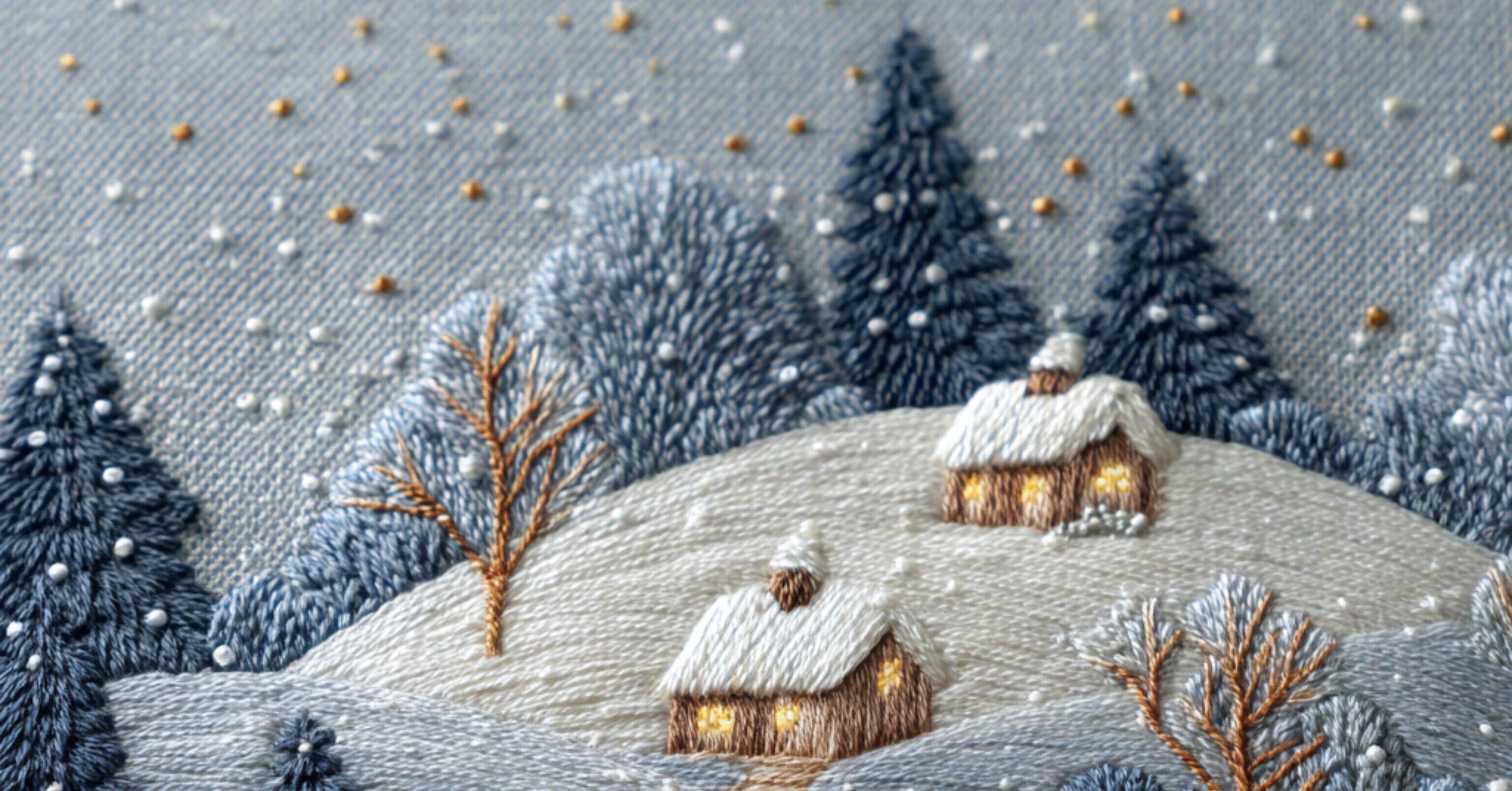 もふねこ美術館｜静かな冬に｜Ethereal Embroidery Illustration.｜も