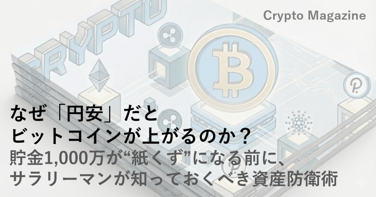 2025年版】なぜ「円安」だとビットコインが上がるのか？ 貯金1,000万が“紙くず”になる前に、サラリーマンが知っておくべき資産防衛術｜ハック |  サラリーマン生存戦略家