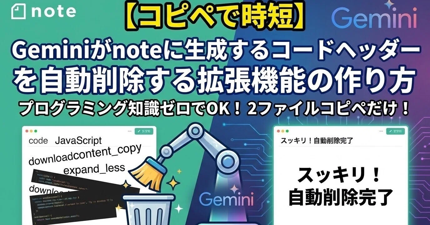 コピペで時短】Geminiがnoteに生成するコードヘッダーを自動削除する