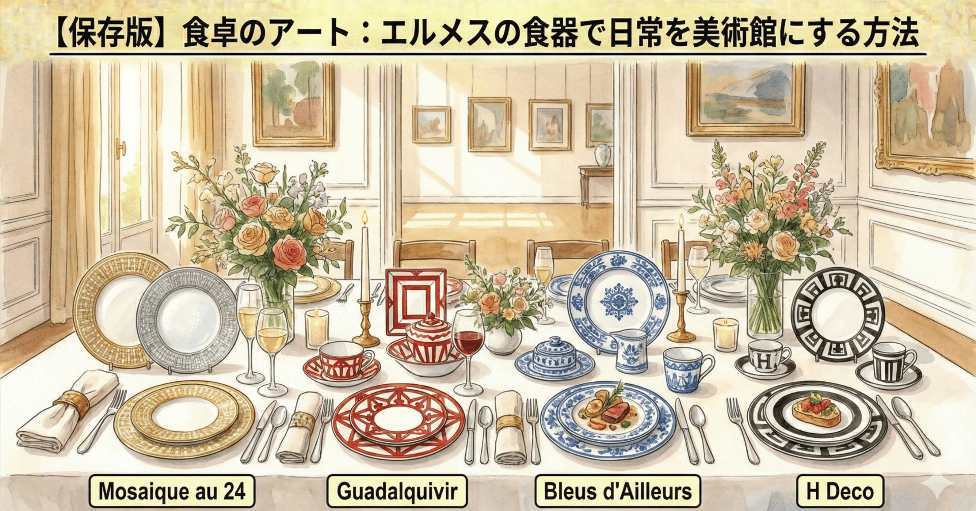 HERMES TIE-SET皿 専用ボックス付き　Mosaique au 24 保存版】食卓のアート：エルメスの食器で日常を美術館にする方法｜えと