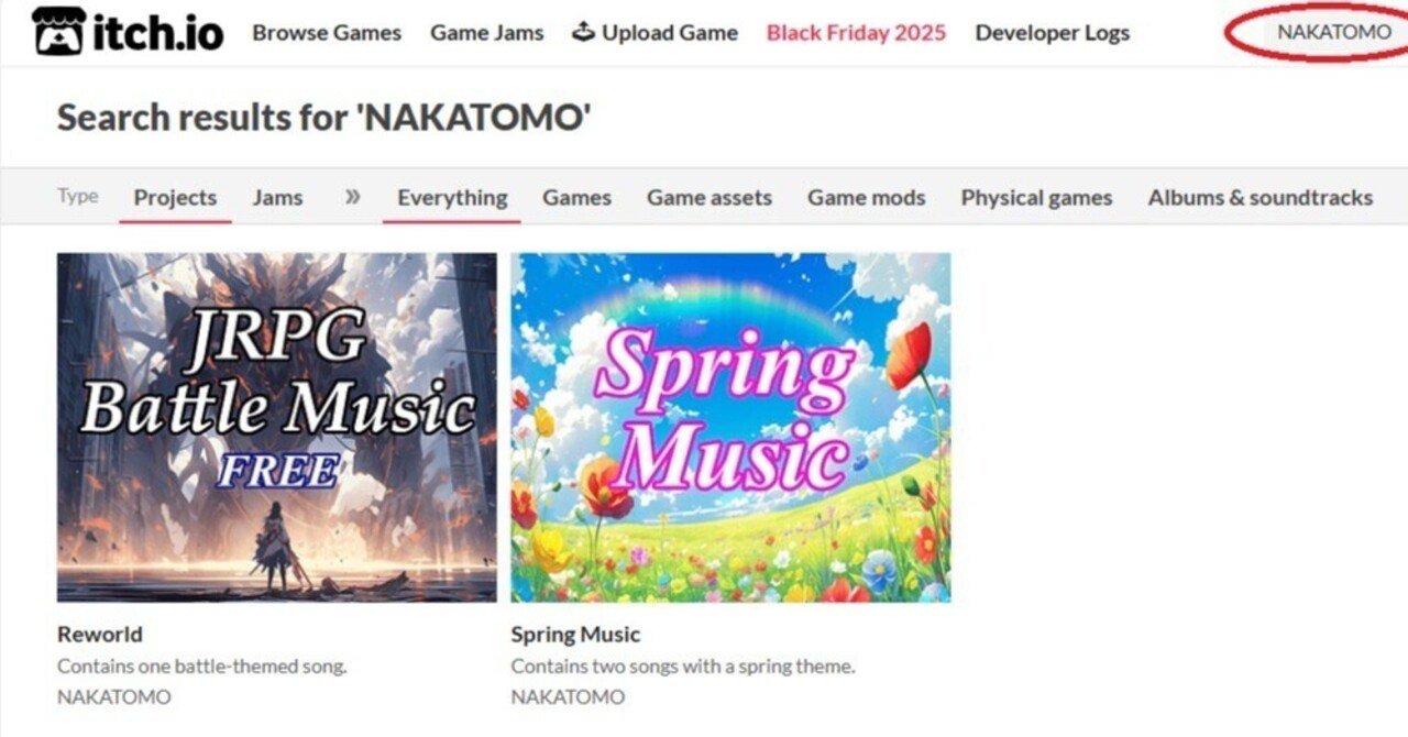 io様確認用 itch.io 自分のアセットが検索結果に出てこない場合｜NAKATOMO