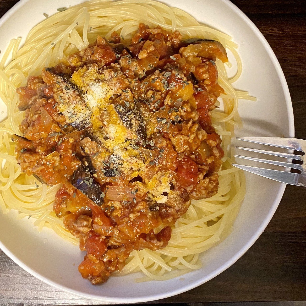 一口コンロで作るなすとミートソースパスタ リオン Note