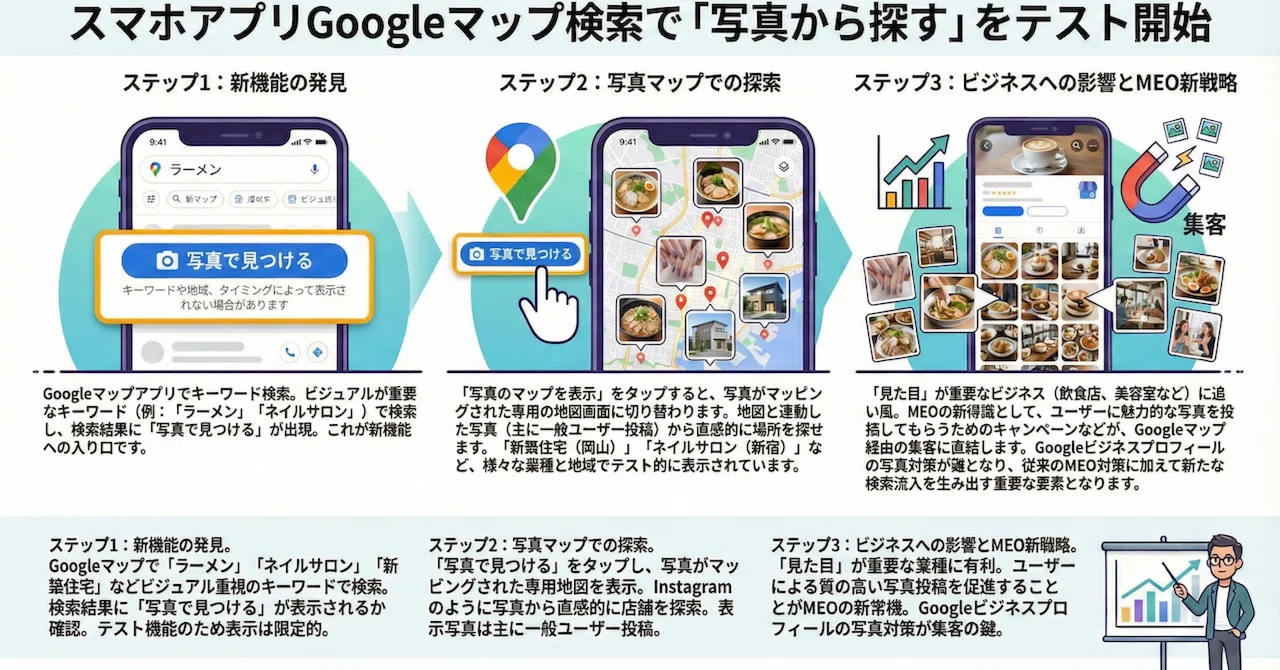 スマホアプリGoogleマップ検索で「写真から探す」をテスト開始 スマホアプリGoogleマップ検索で「写真から探す」をテスト開始