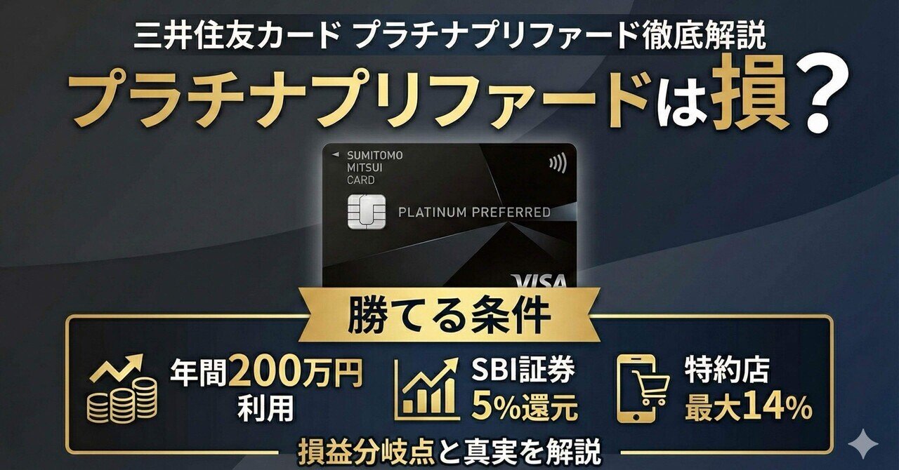 実録】三井住友カード プラチナプリファードは損？年間利用額で見る損益分岐点と「勝てる」条件｜たなやん｜Vポイントびより【FP解説】