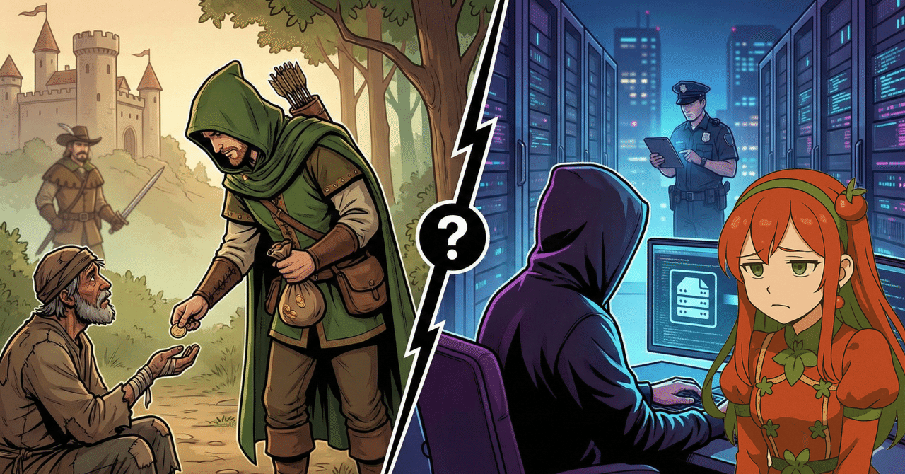 義賊はヒーローか犯罪者か？ロビンフッドから現代ハッカーまで】義賊の社会学：英雄と犯罪者の境界線 ——  ロビン・フッドからブロックチェーン上の自警団まで｜とまとの気分次第研究所