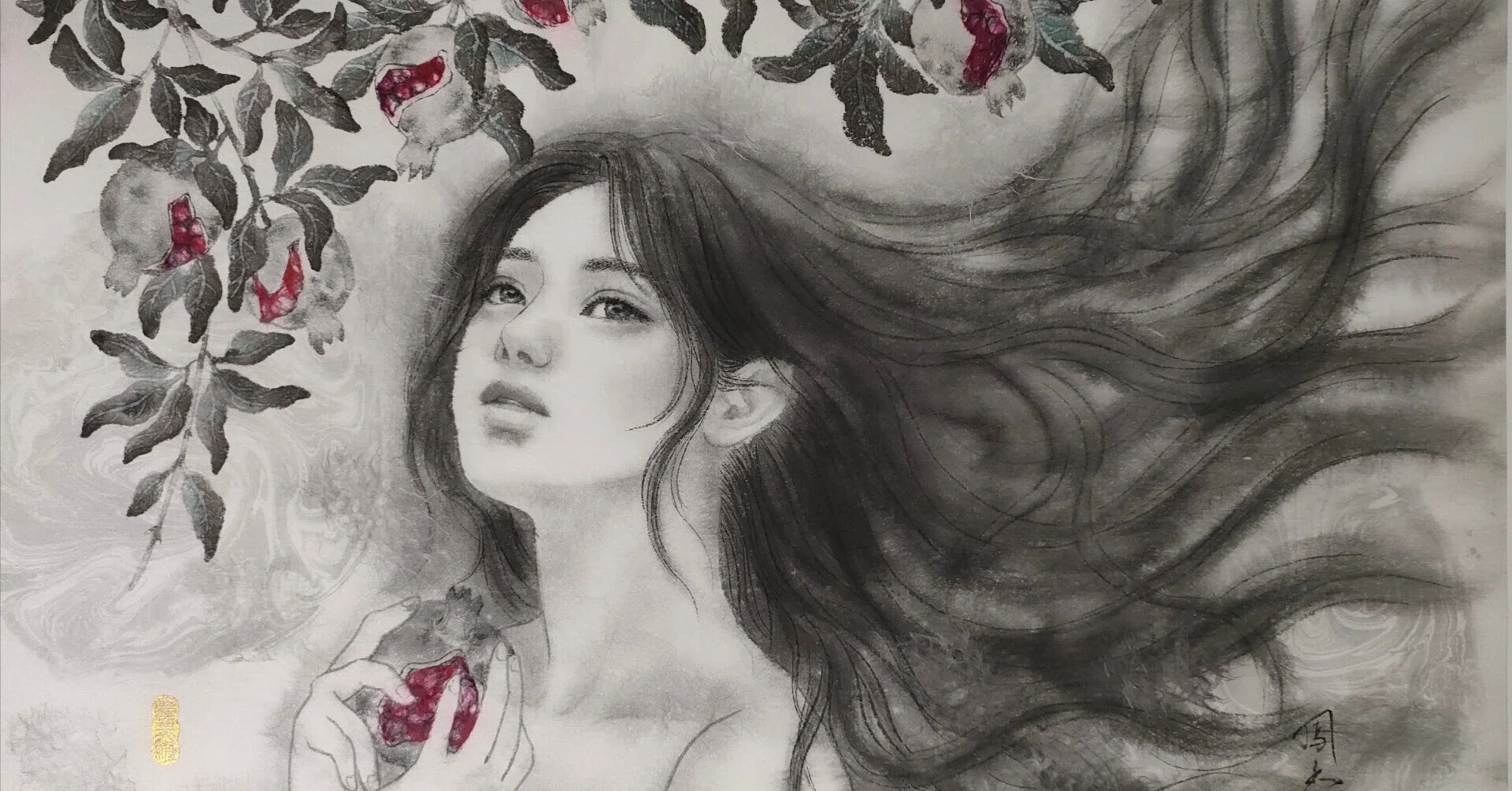 水墨画 中国絵画 中国 桃 縁起 斉白石 賀寿図 掛け軸 三尺中堂 中国