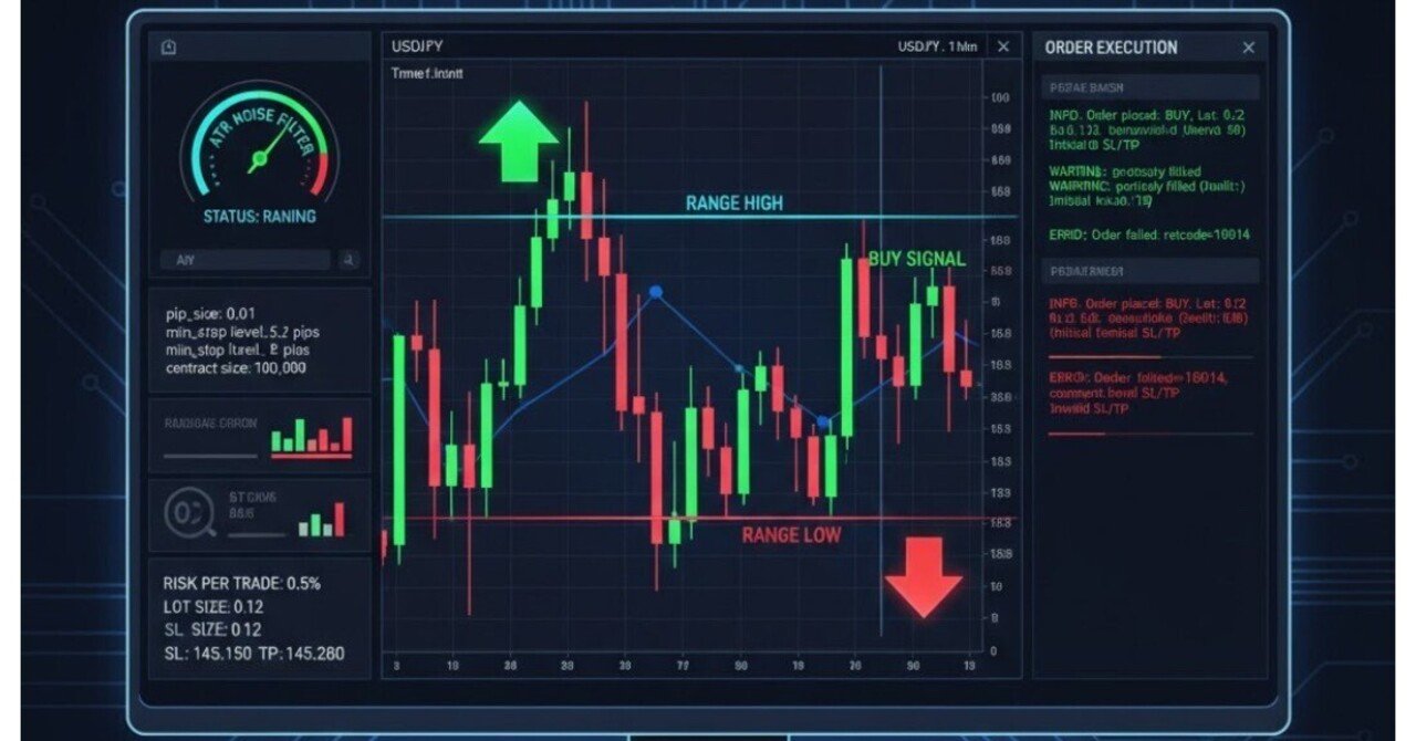 超堅牢】MT5 Python レンジブレイクEA：ATRでノイズを排除しブローカー制約を自動回避する次世代型 FX自動売買プログラム｜FX RT