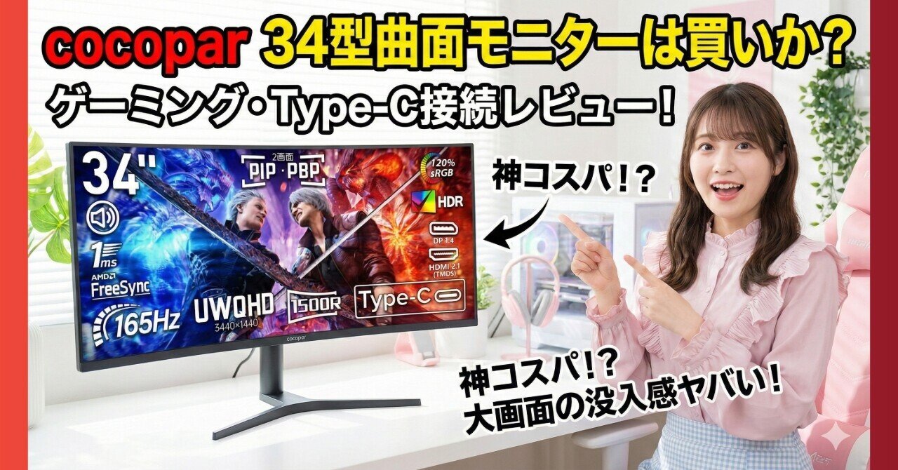y*e様 cocopar湾曲モニター34インチ3440p 165Hz HG-4K 楽天市場】cocopar 34インチ ゲーミングモニター湾曲 UWQHD 165hz