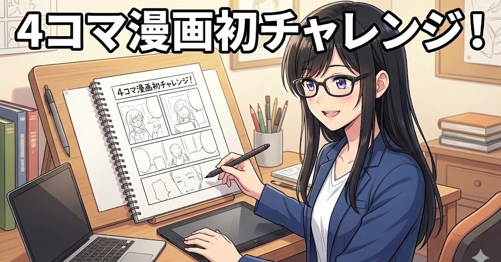 イラスト作成4 4コマ漫画初挑戦】自己紹介｜note初心者｜公務員｜夢はライトノベル