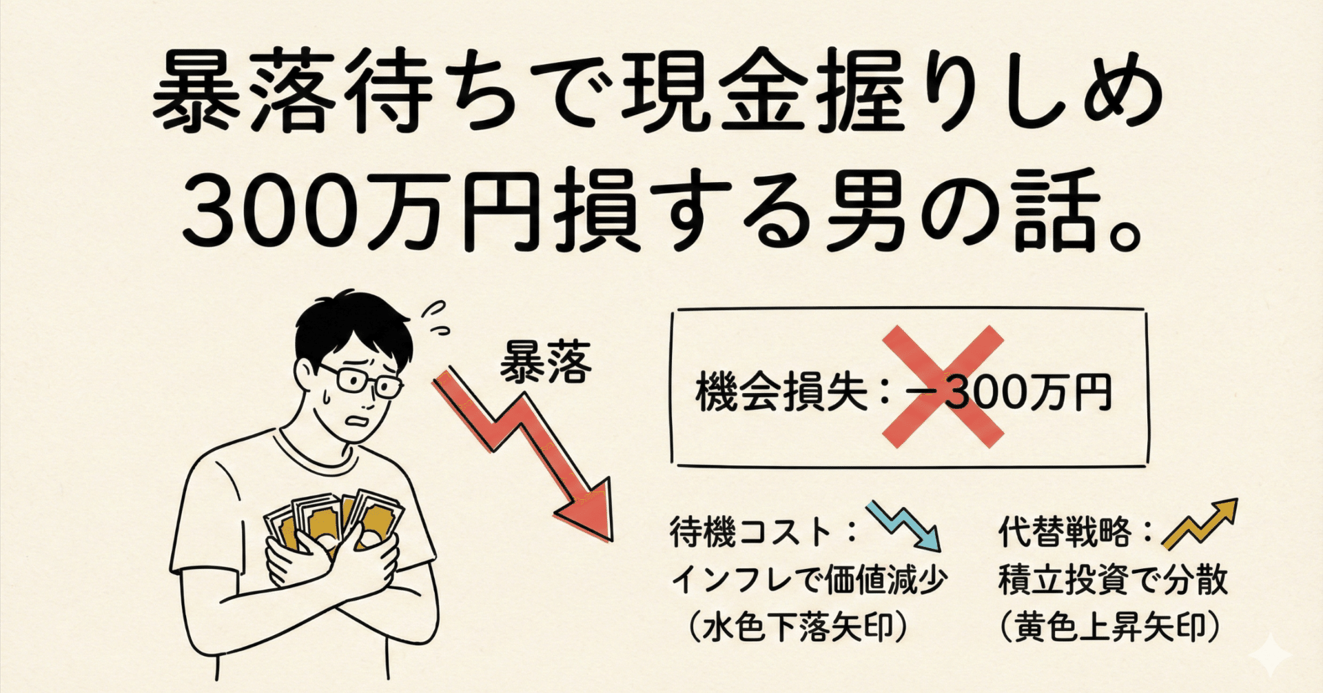 暴落待ちで現金握りしめ、300万損する男の話。｜マサ｜MBA式・資産とキャリアの戦略室