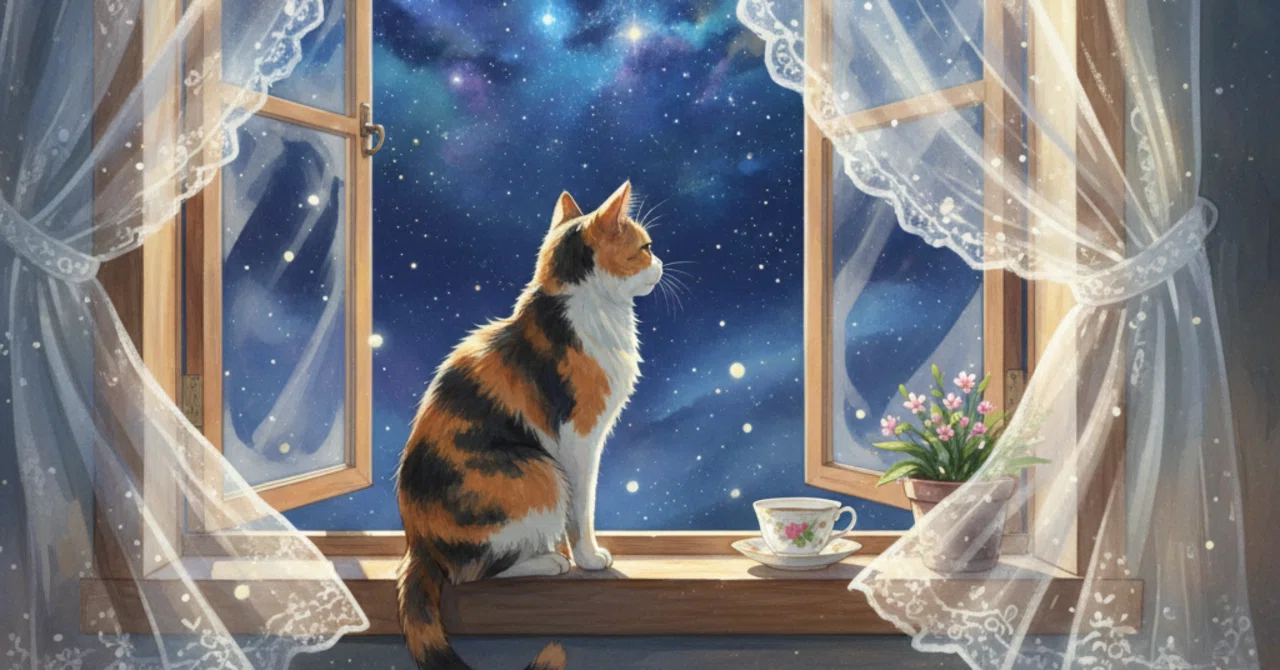 夜空、窓辺に猫。｜春永睦月