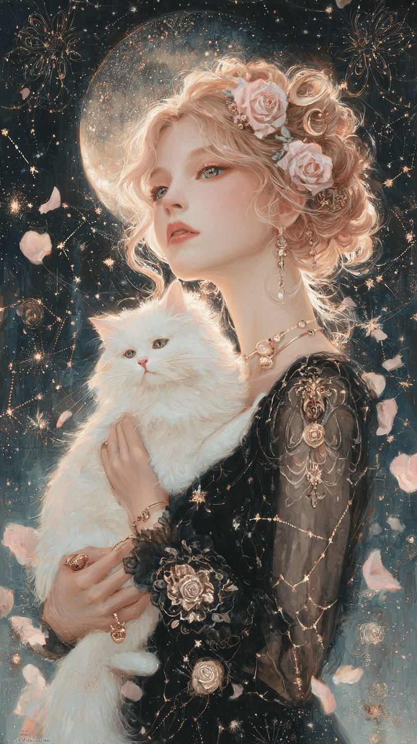 AIイラスト♡星降る夜に白猫と…｜aki