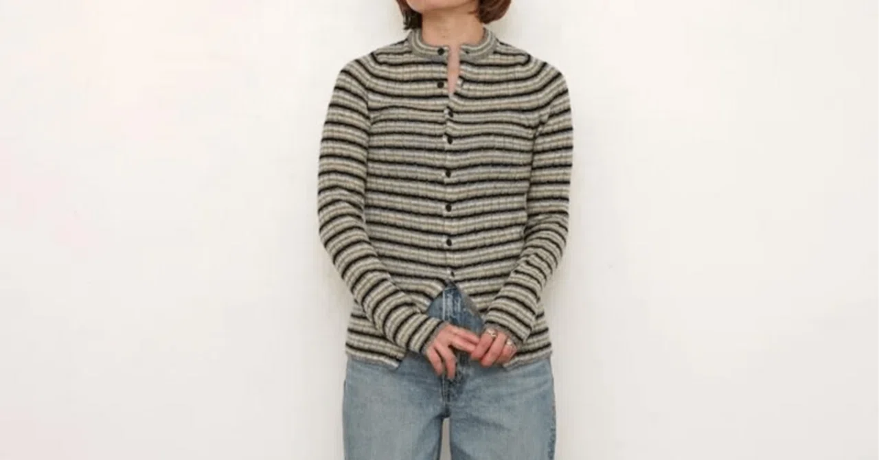 Nostalgic Border [AURALEE] SHETLAND WOOL CASHMERE RIB KNIT CREW