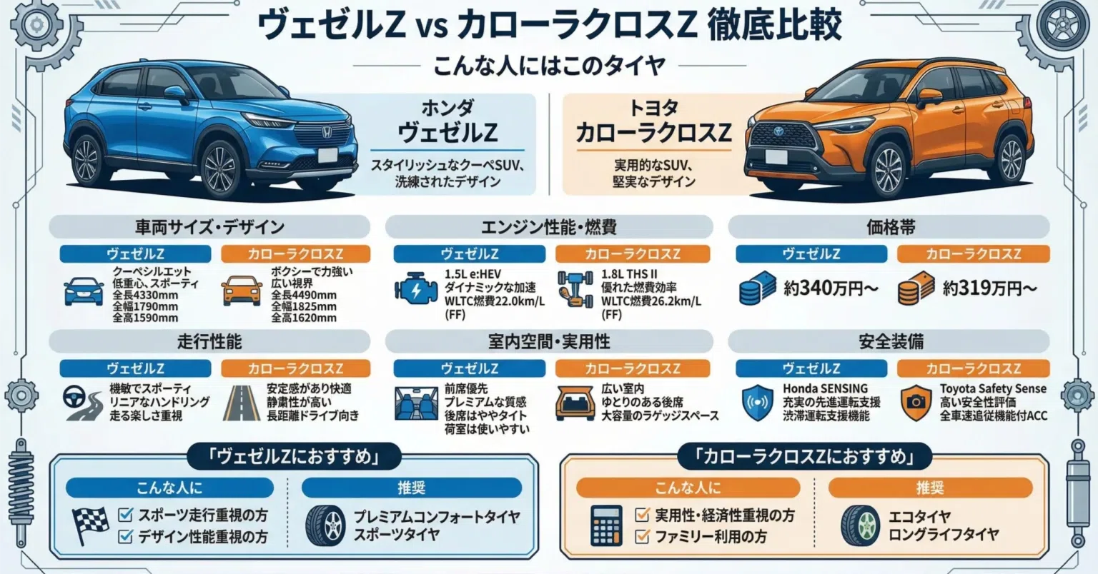 ③/4ヴェゼルZ vs カローラクロスZ 徹底比較｜「ミシュラン PRIMACY 4