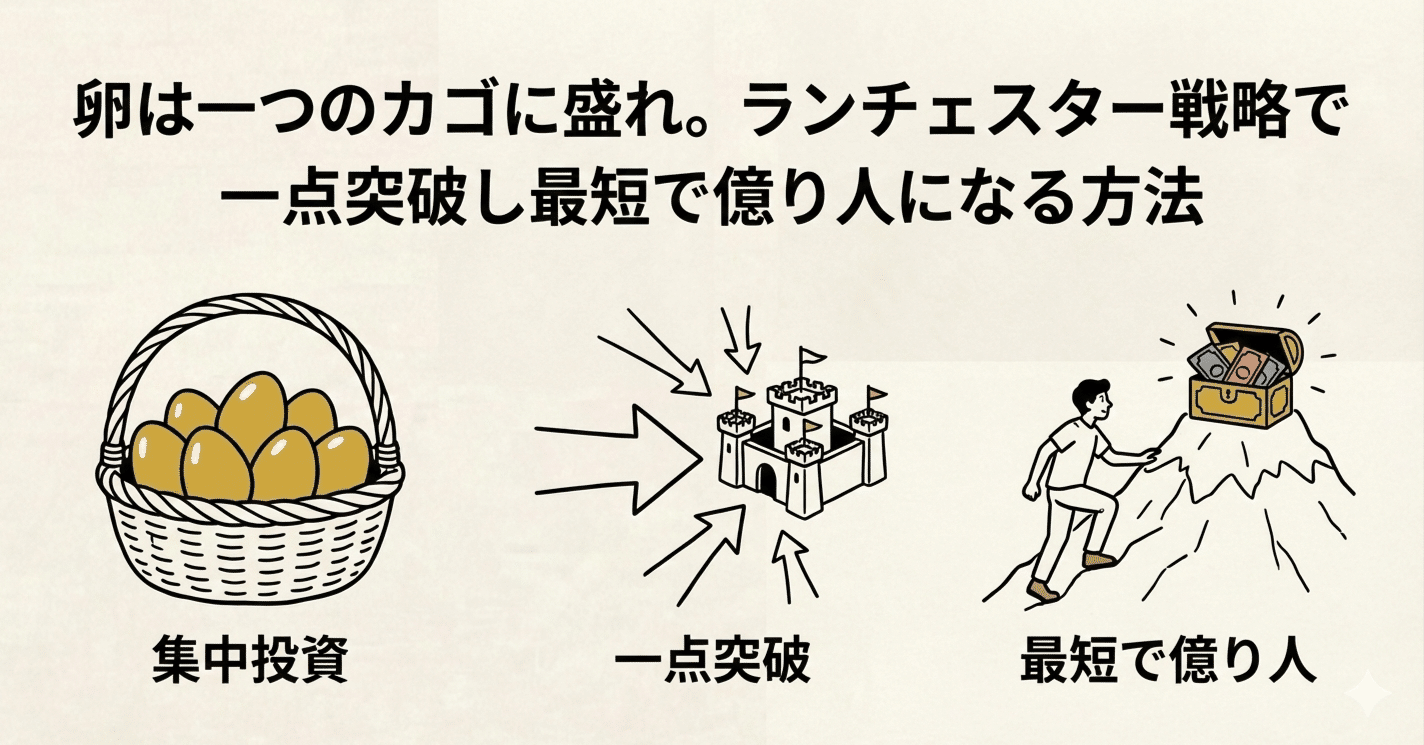 卵は一つのカゴに盛れ。ランチェスター戦略で一点突破し最短で億り人になる方法｜マサ｜MBA式・資産とキャリアの戦略室