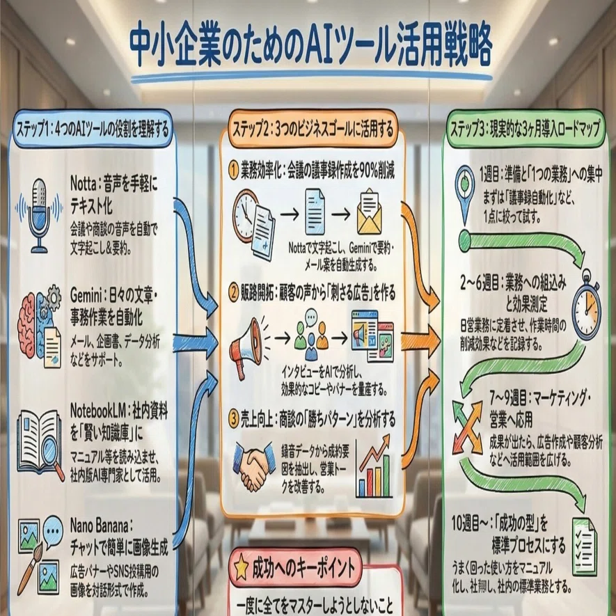中小企業向け】たった4つのAIツールで業務効率化・販路開拓・売上向上