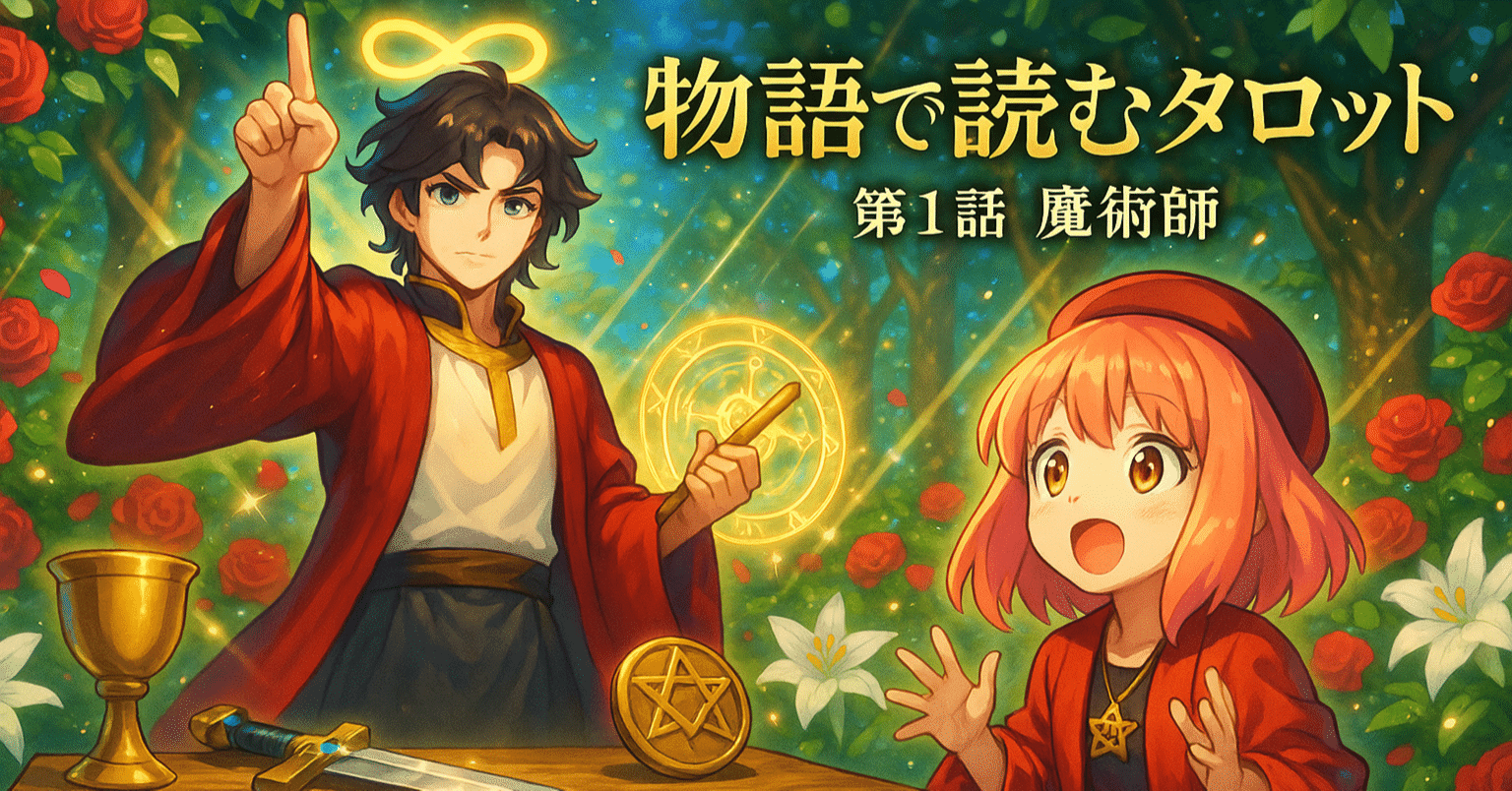 物語で読むタロット】第1話：始まりのテーブルと4つの魔法（1. THE
