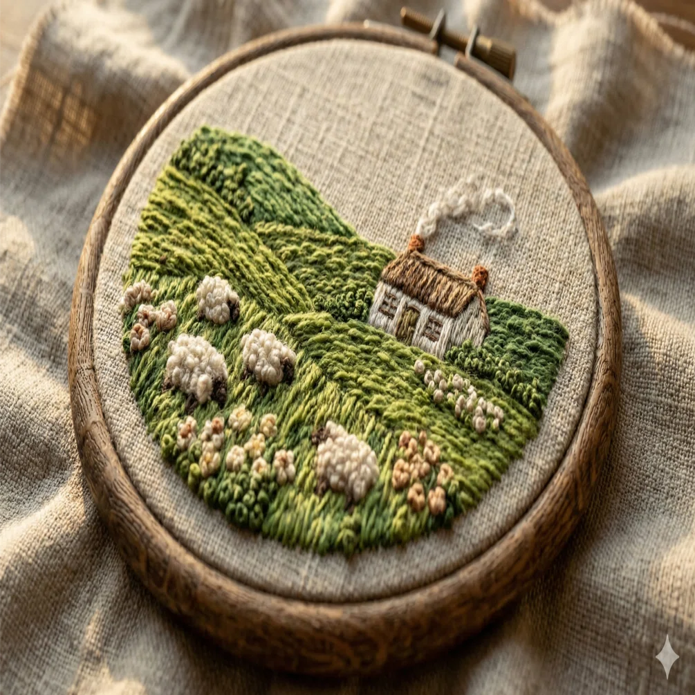 プロンプト配布】Geminiで「手刺繍の風景画（エンブロイダリー）」を