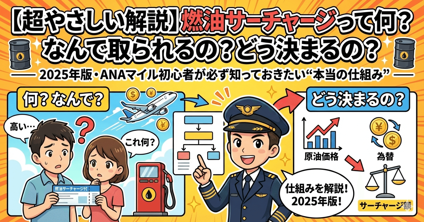 超やさしい解説】燃油サーチャージって何？なんで取られるの？どう決まるの？─ 2025年版・ANA マイル初心者が必ず知っておきたい“本当の仕組み”｜おきとら